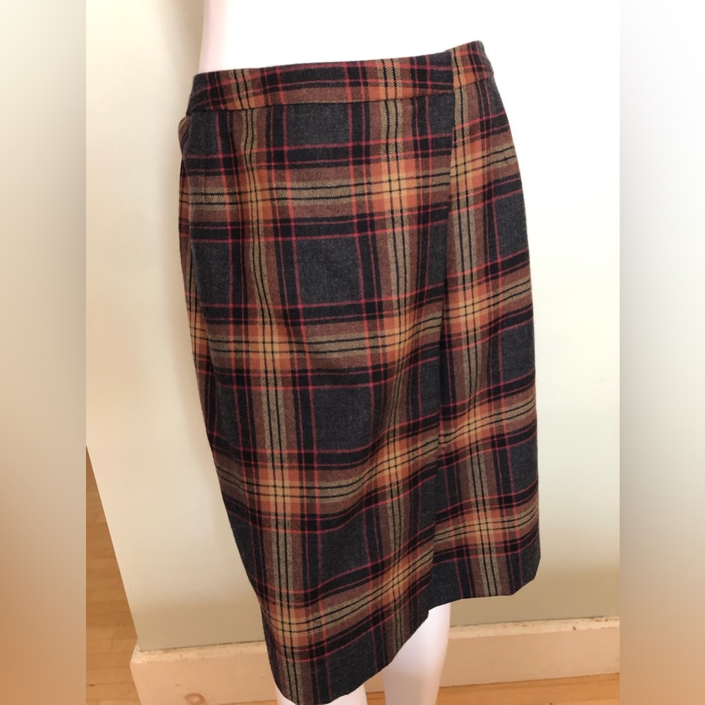 Wool Plaid Wrap Skirt by Rena Rowan 6P